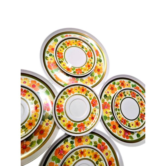 Retro 60s Imperial Sheffield Golden Garden Melamine flower power dinner set of 9 - Picture 6 of 10